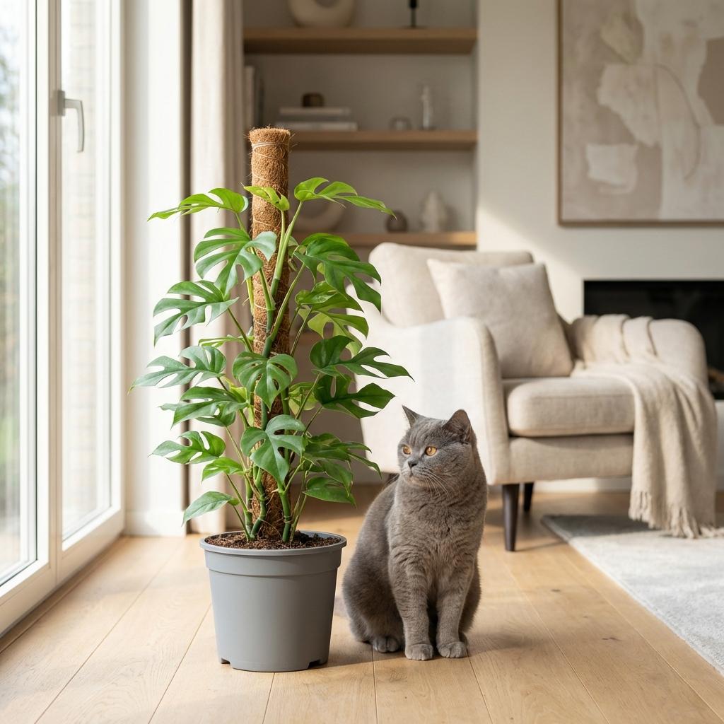 Green boutiQ - Indoor Plant - Mini Swiss Cheese Plant - Monstera Minima Moss Pole - Green - Low Maintenance - 1 Plant - with Grey Potter - Pot 19cm - Height 90cm