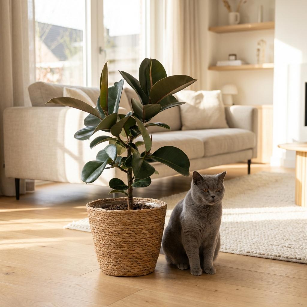 Green boutiQ - Indoor Plant - Rubber Plant - Ficus Elastica Cloe - Green - Low Maintenance - 1 Plant - with Basket - Pot 19cm - Height 65cm