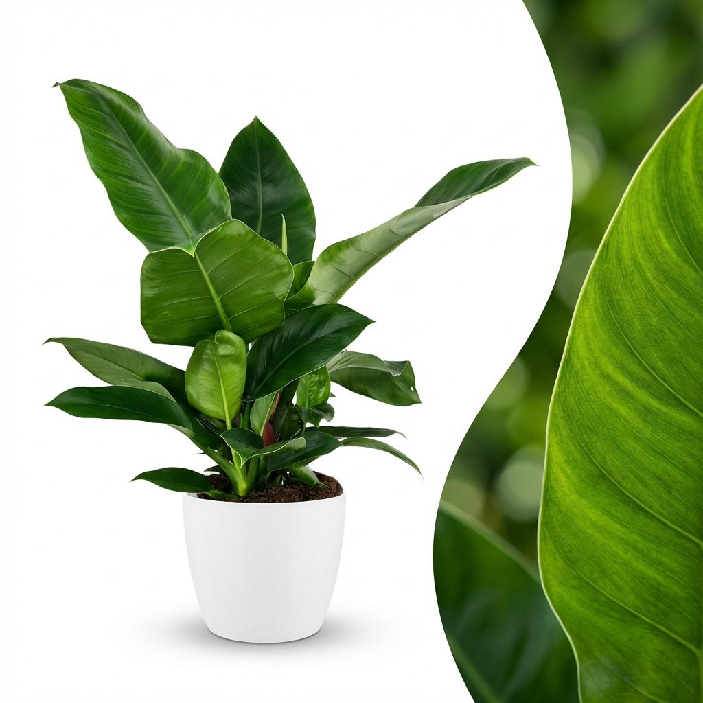 Green boutiQ - Houseplant - Philodendron - Philodendron Imperial Green - Green - Low maintenance - 1 Plant - with Potter White - Pot 19cm - Height 65cm