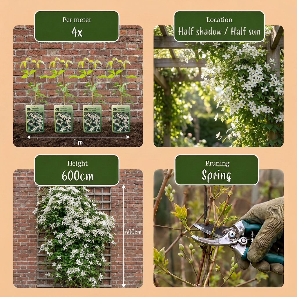 4x Clematis mont. 'Wilsonii' - Mountain Clematis - White - Climbing plant - Ø9cm - ↕35cm