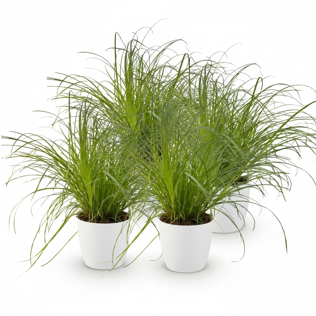 Green boutiQ - Houseplant - Cyperus alternifolius Zumula - Cat Plant - Pet-Friendly Plant - Green - 4 Plants - with Potter White - Pot 12cm - Height 20cm