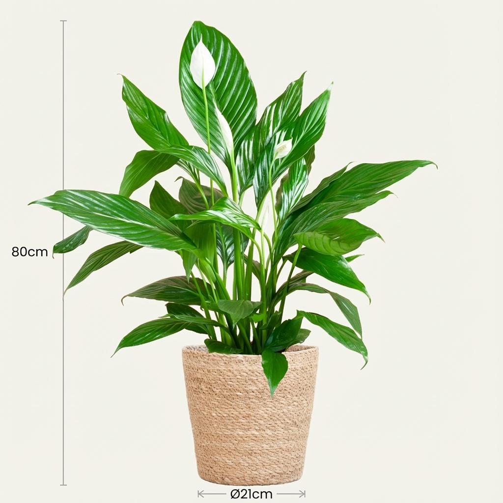 Spathiphyllum with Basket Zeegras natural - 80cm - Ø21