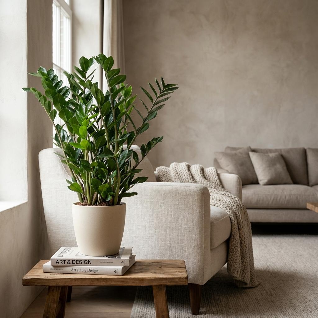 Zamioculcas Zamiifolia with Potter white  - 80cm- Ø21