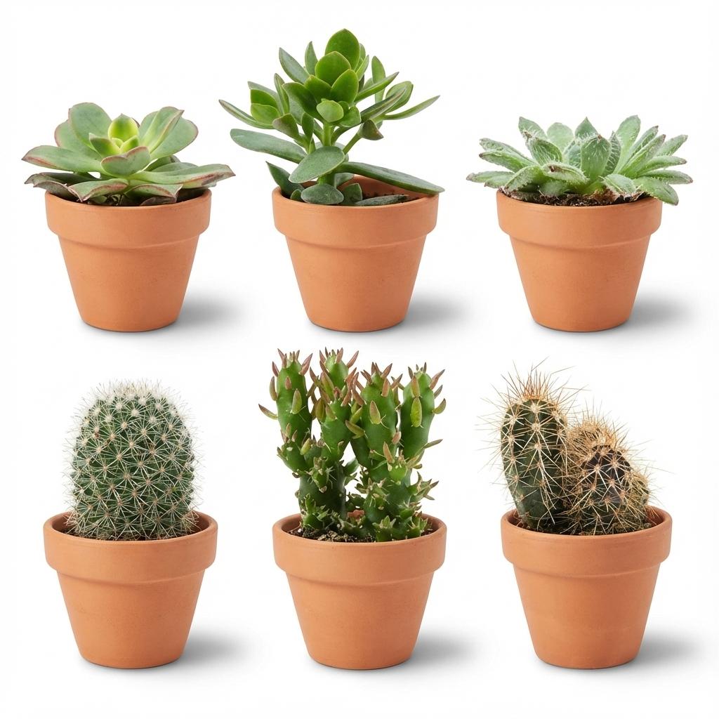 Mini Cactus & Succulent Mix - 6 Pieces - Ø 8.1 cm - Height: 5-10 cm - Terracotta Pots