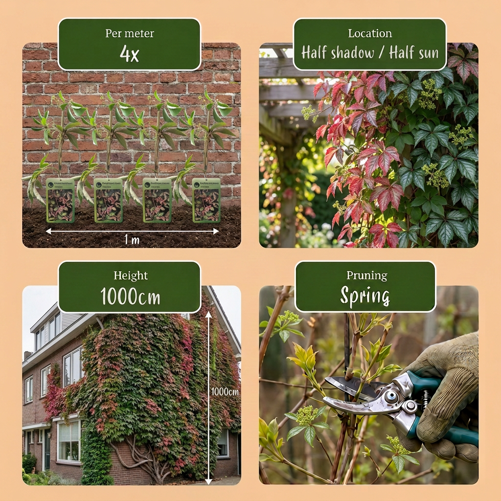 6x Parthenocissus henryana - Chinese wingerd - Groen - Klimplant - Ø9cm - ↕35cm