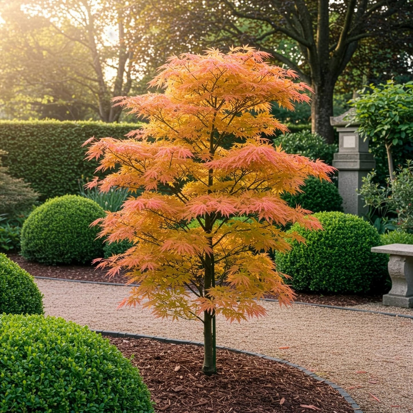 Green boutiQ - Pianta da giardino - Acer palmatum Katsura - Arancione - 1 Pianta - Decidua - Bassa manutenzione - Vaso 12 cm Altezza 35 cm