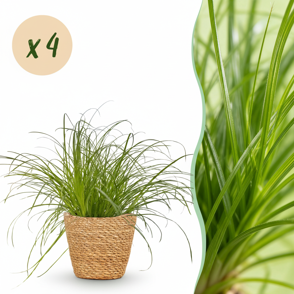 Houseplant - Cyperus alternifolius Zumula - Cat Grass - Pet-Friendly Plant - Green - 4 Plants - with Basket - Pot 12cm - Height 20cm