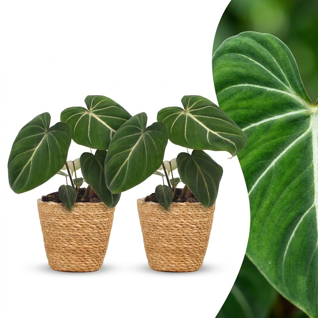 Philodendron Gloriosum - Glorious Philodendron - 2 Plants - with Basket - Pot 12cm - Height - 25cm