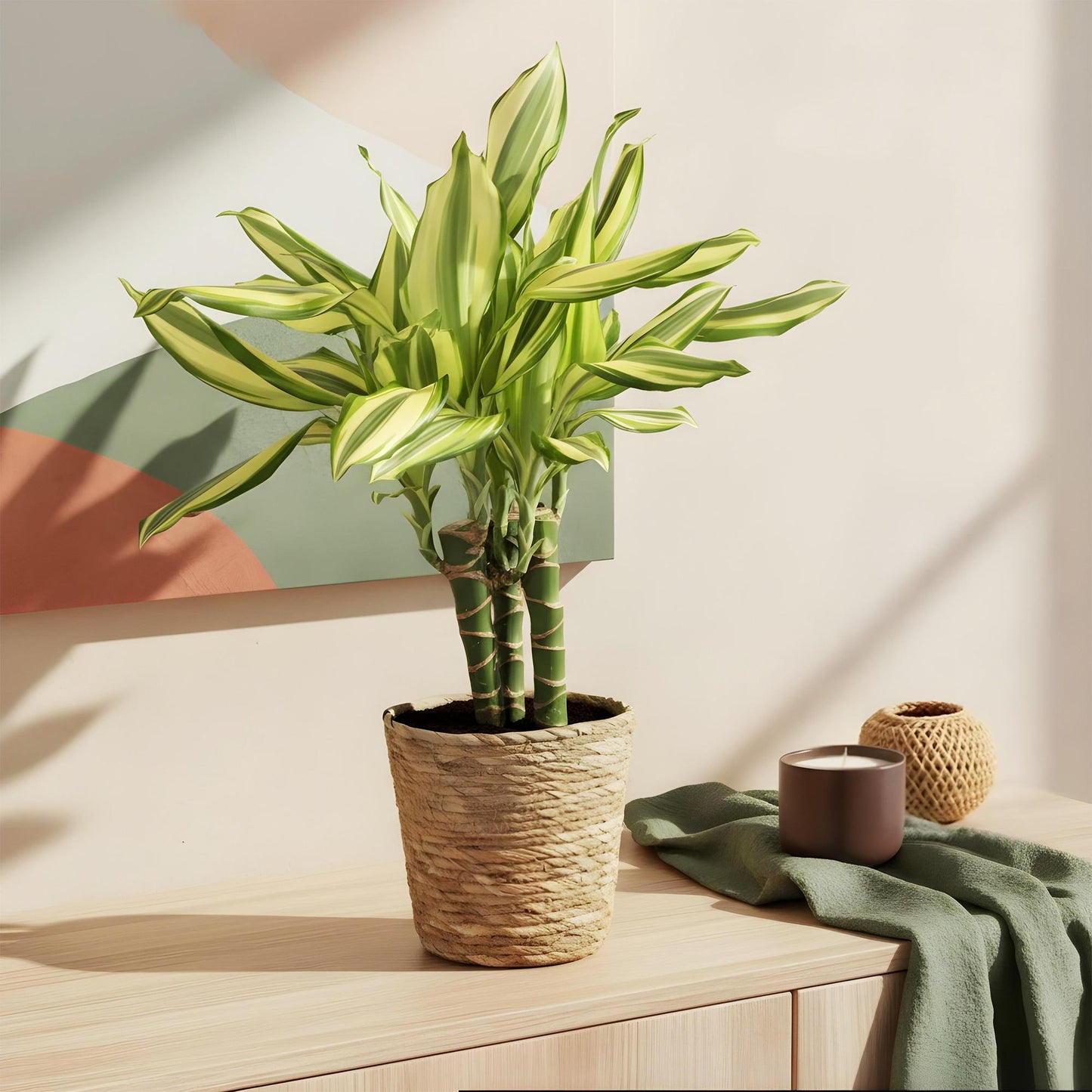 Green BoutiQ - Green is... Kamerplanten - Dracaena fragrans Diamond Dream - Drakenbloedboom - Weinig onderhoud - Groen - 1 Plant - Pot 17cm - Hoogte 50-55cm