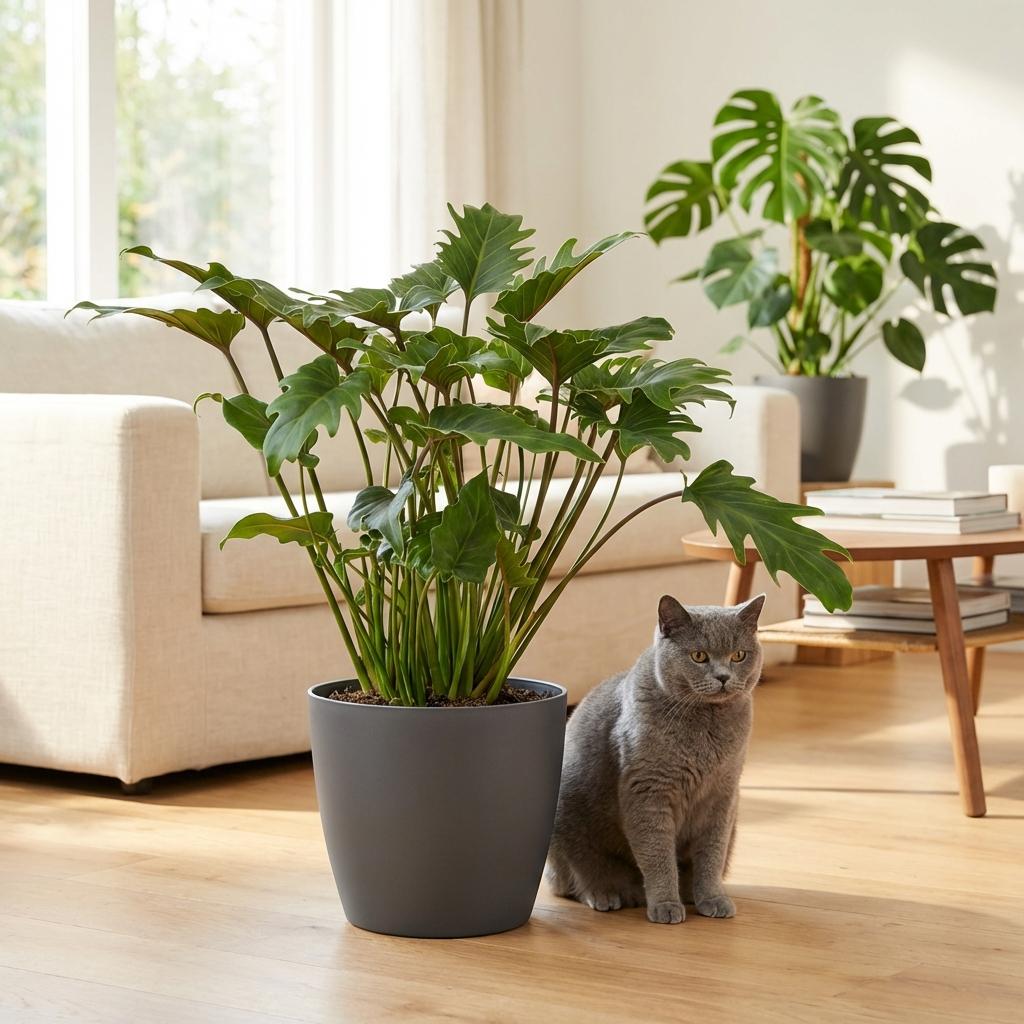 Green boutiQ - Houseplant - Philodendron - Philodendron Xanadu - Green - Low maintenance - 1 Plant - with Potter Grey - Pot 19cm - Height 60cm