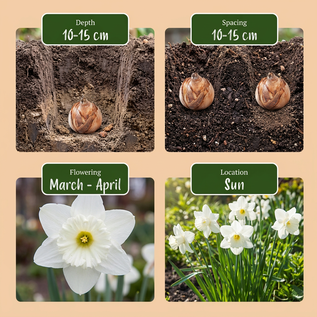 30x Narcissus Mount Hood - Trombetta - Bianco - Fioritura primaverile - Calibro 10/12