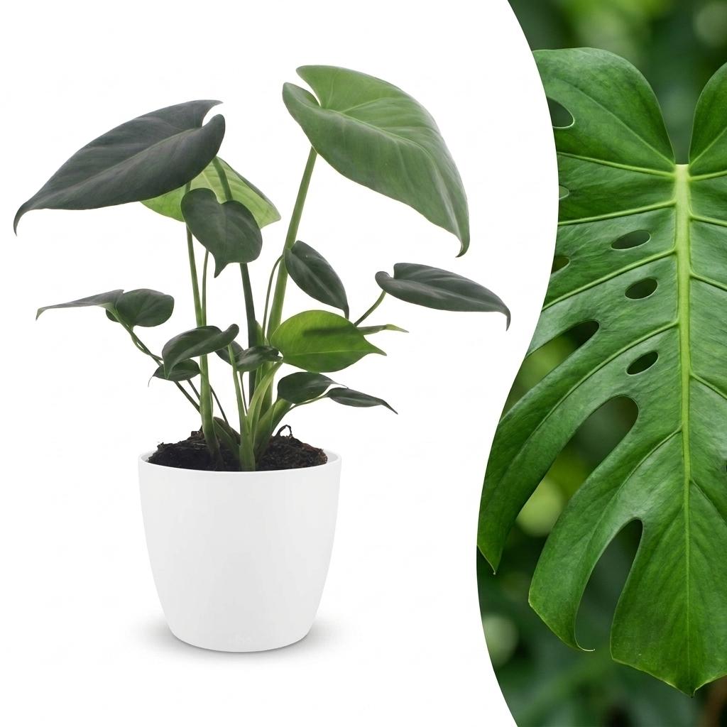 Monstera Deliciosa - Gatenplant - 1 Plant - met Potter Wit - Pot 12cm - Hoogte - 30cm