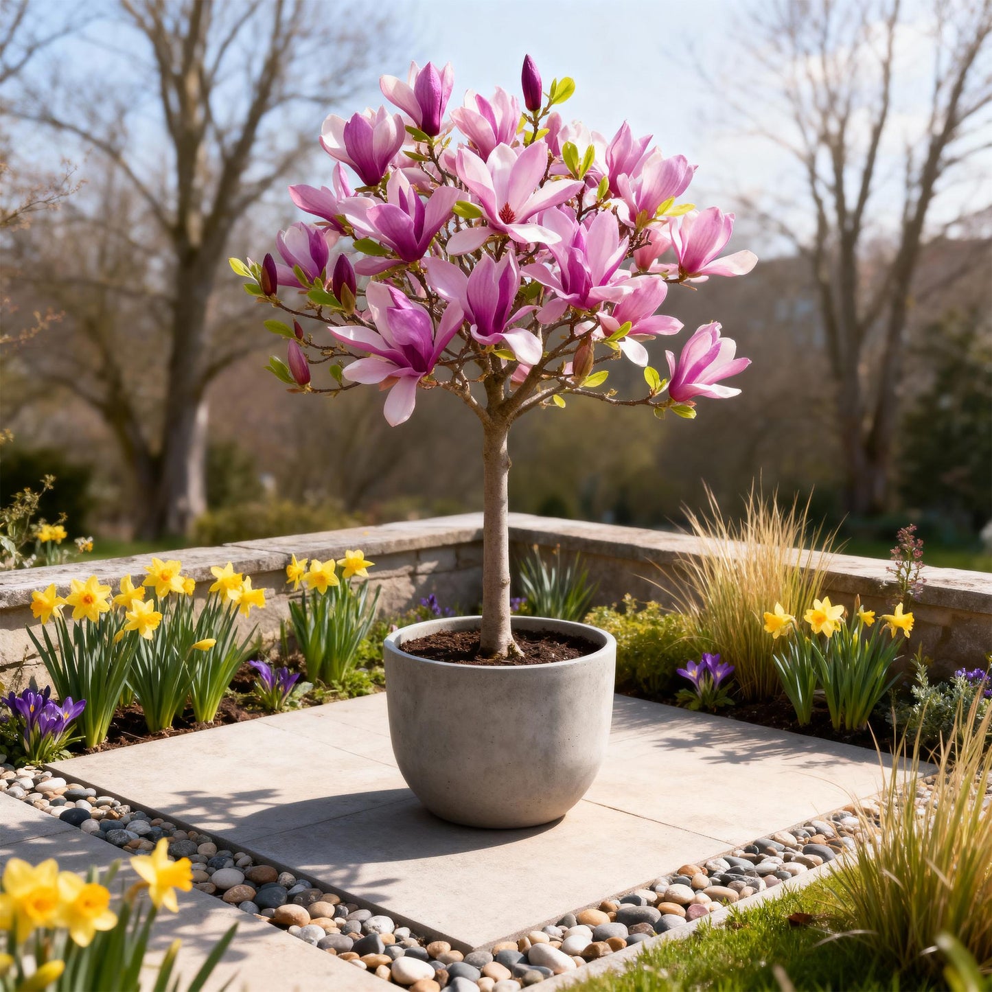 Green boutiQ - Plant on Stem - Magnolia Susan - Patio Plant - Deciduous - Winter Hardy - Pink Flower - Pot 19cm Height 90cm