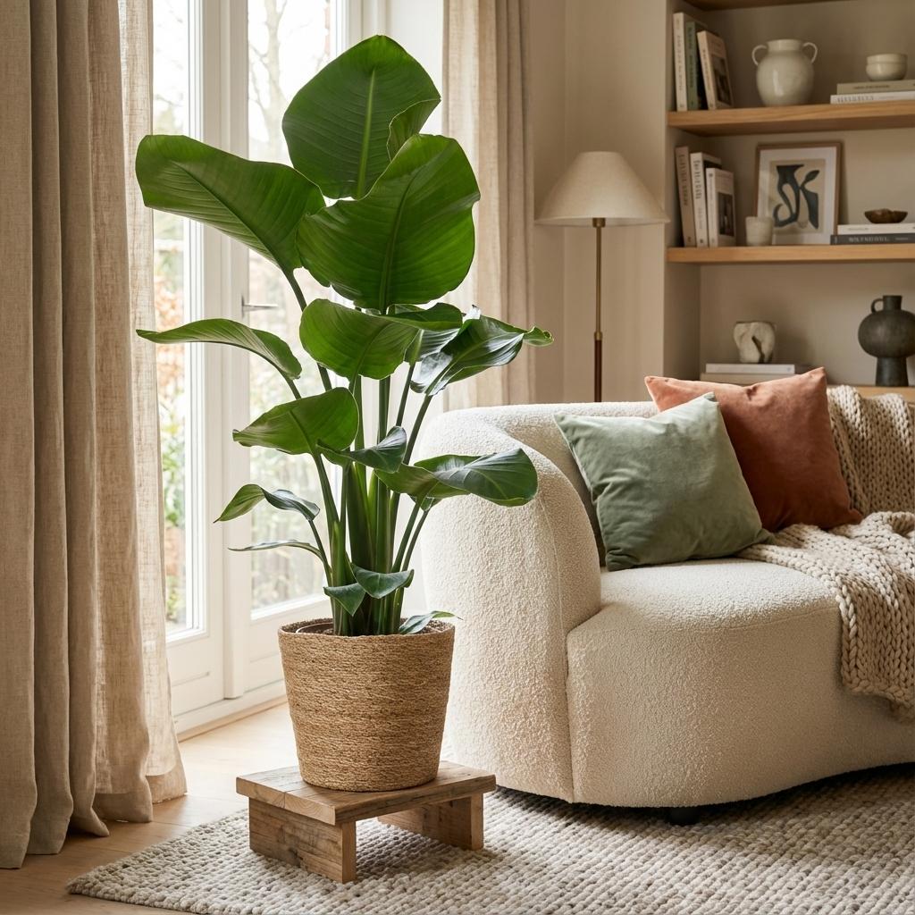 Strelitzia Nicolai with basket Zeegras natural - 80cm - Ø21