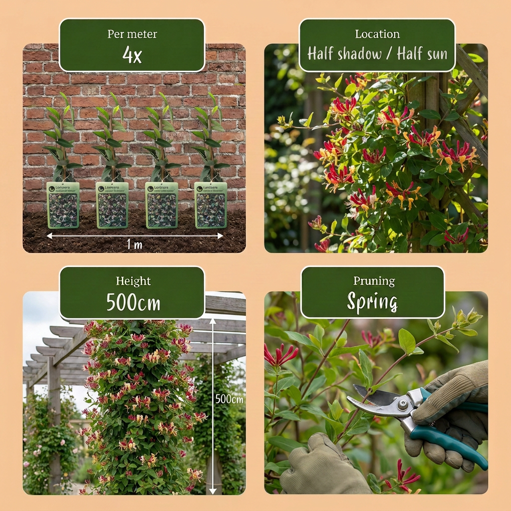 6x Lonicera jap. 'Red World' - Japanse kamperfoelie - Rood - Roze - Klimplant - Ø9cm - ↕35cm