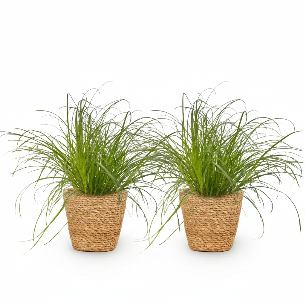 Houseplant - Cyperus alternifolius Zumula - Cat Grass - Pet-Friendly Plant - Green - 2 Plants - with Basket - Pot 12cm - Height 20cm