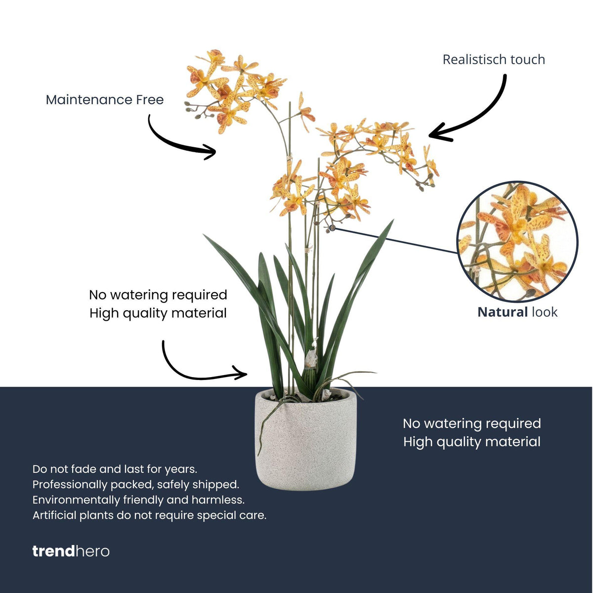 Artificial yellow and orange Renanthera orchid in pot – 56 cm