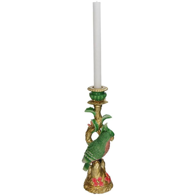Kleurrijke Vogel Kandelaar van Polyresine - Groen