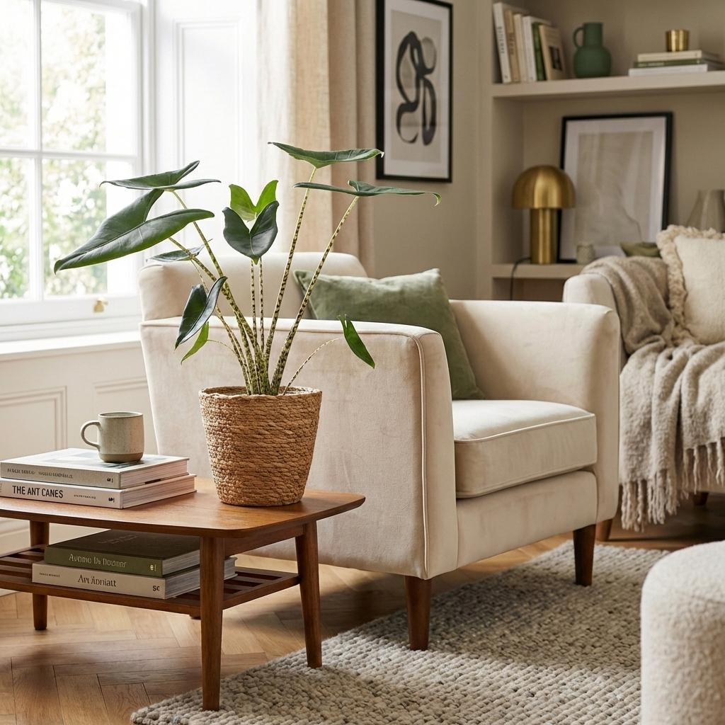 Houseplant - Elephant Ear Zebrina - Alocasia Zebrina - Green - Low maintenance - 1 Plant - with Basket - Pot 21 cm - Height 70 - 75cm