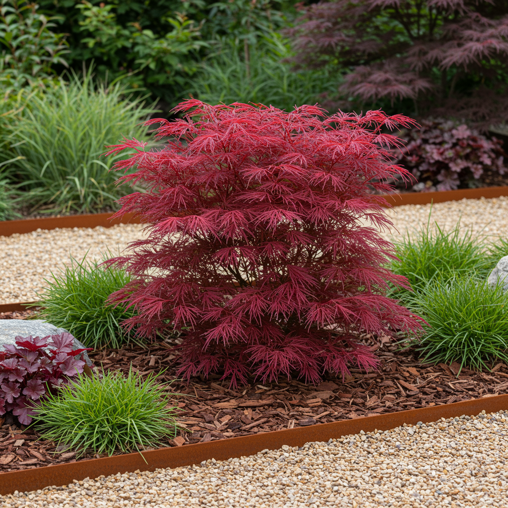 Green boutiQ - Pianta da patio - Acero giapponese - Acer palmatum Skeetsers Broom - Viola - 2 piante - Decidua - Vaso 19 cm Altezza 70 cm