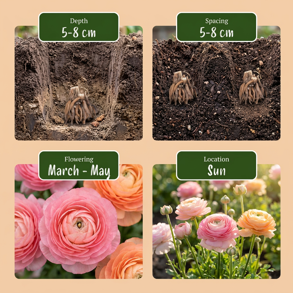 160x Ranunculus Pastel Mix - Ranuncoli colore pastello - D - Fioritura estiva - Calibro bulbo 5/6