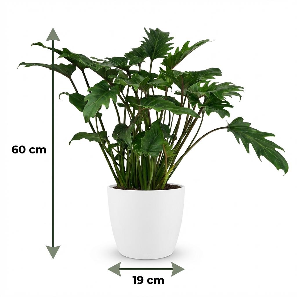 Green boutiQ - Indoor plant - Philodendron - Philodendron Xanadu - Green - Low maintenance - 1 Plant - with Potter White - Pot 19cm - Height 60cm
