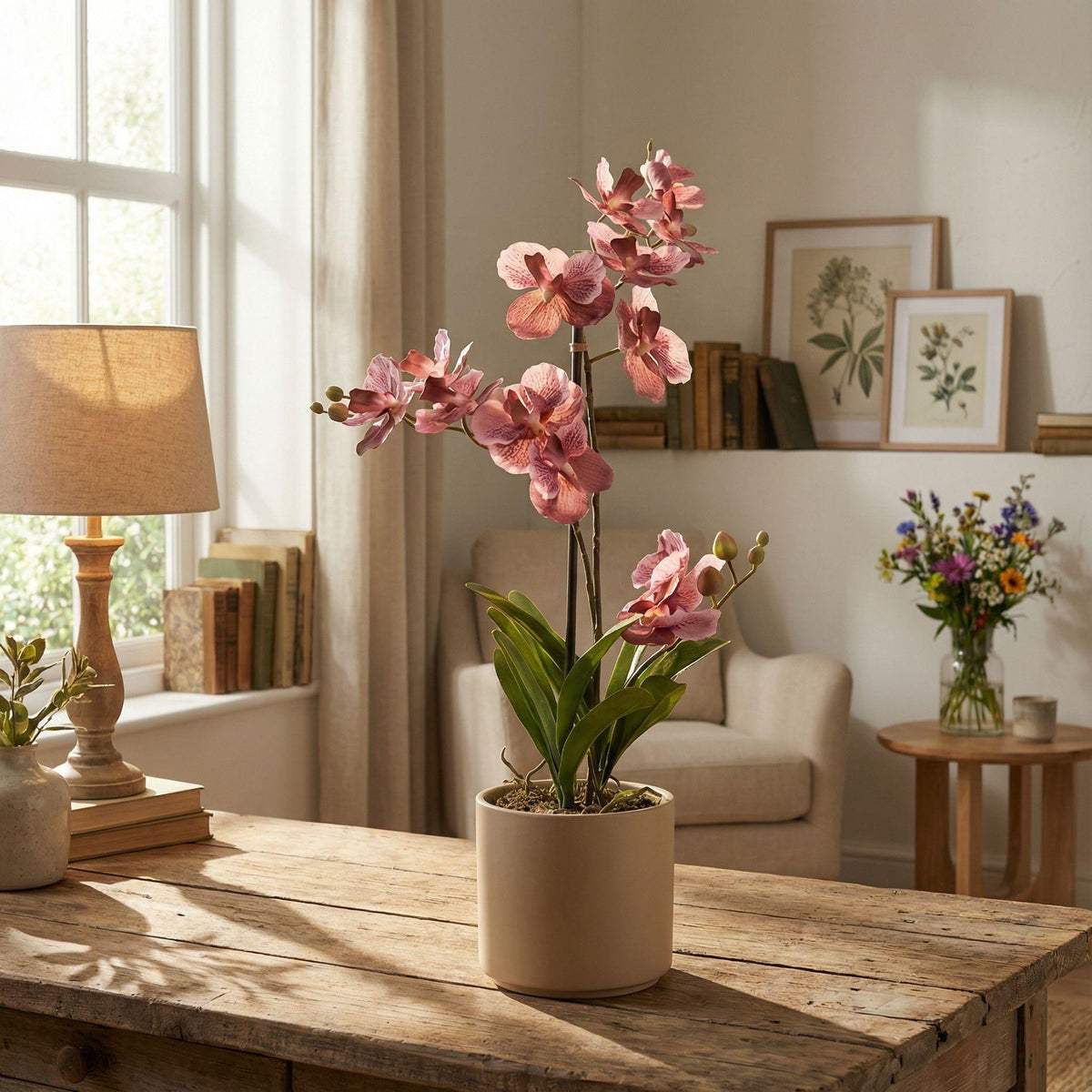 Orchidée Vanda artificielle vieux rose en pot – 60 cm
