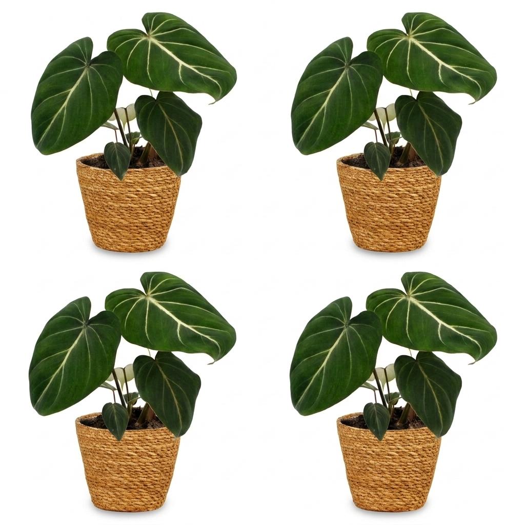 Green boutiQ - Philodendron Gloriosum - Glorious Philodendron - 4 Plants - with Basket - Pot 12cm - Height - 25cm