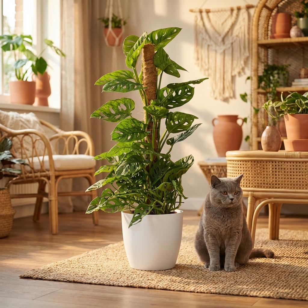 Green boutiQ - Indoor Plant - Monkey Mask - Monstera Adansonii Moss Pole - Green - Low Maintenance - 1 Plant - with White Pot - 19cm Pot - 90cm Height