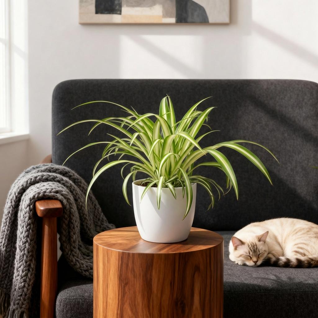Green boutiQ - House Plant - Chlorophytum comosum Variegatum - Variegated Spider Plant - Pet-Friendly Plant - Green - 4 Plants - with Potter White - Pot 12cm - Height 20cm