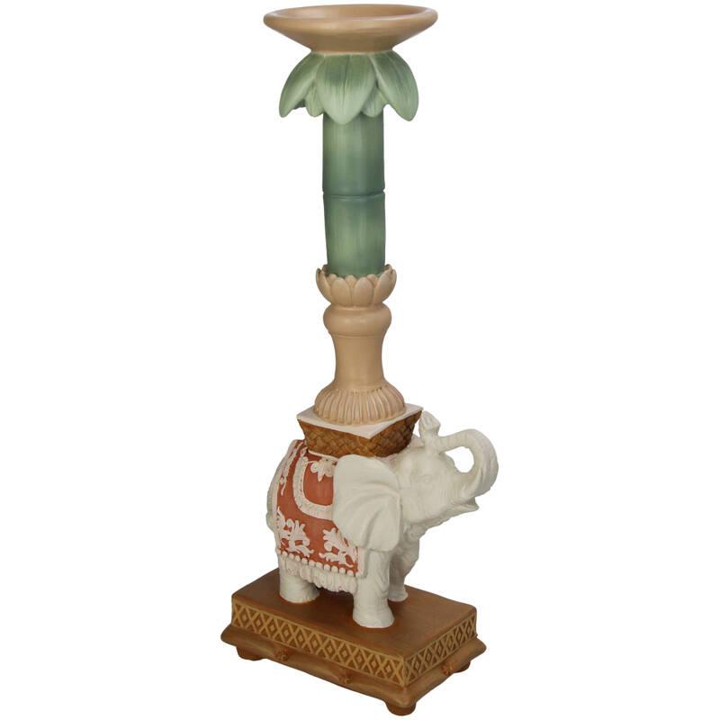 Candlestick - Elephant pink/green - Polyresin - 34.50 cm