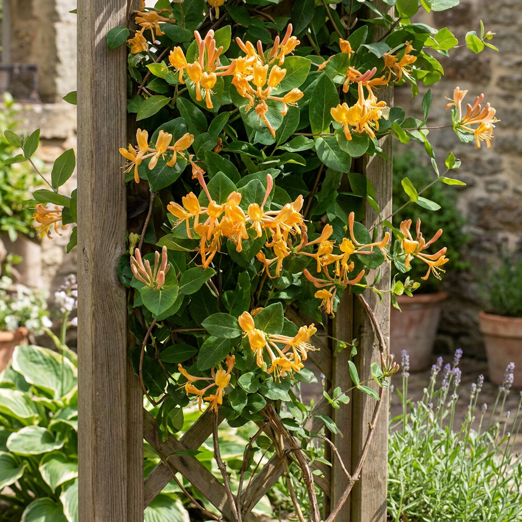 4x Lonicera tellmanniana - Caprifoglio di Tellmann - Arancione - Giallo - Pianta rampicante - Ø9cm - ↕35cm