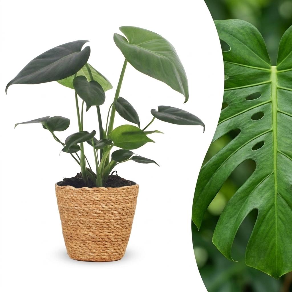 Monstera Deliciosa - Gatenplant - 1 Plant - met Mand - Pot 12cm - Hoogte 30cm