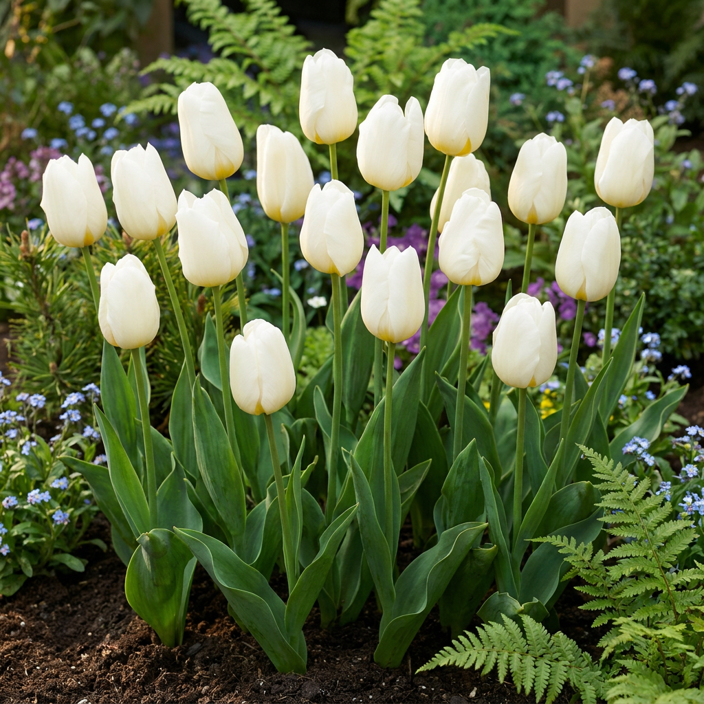 120x Tulipa Triumph White - Tulipano Triumph - Bianco - Fiori primaverili - Dimensione bulbo 11/12
