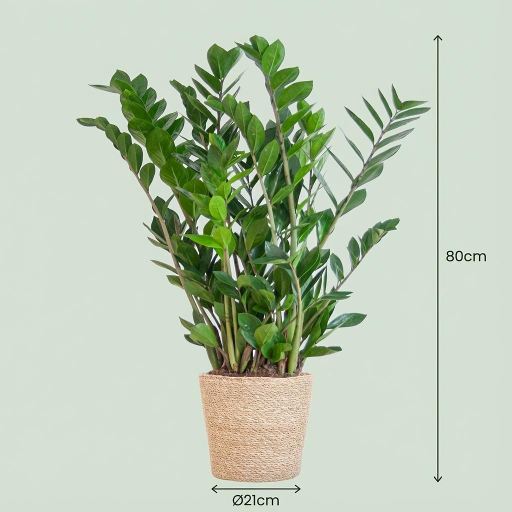 Zamioculcas Zamiifolia with Zeegras basket natural   - 80cm- Ø21