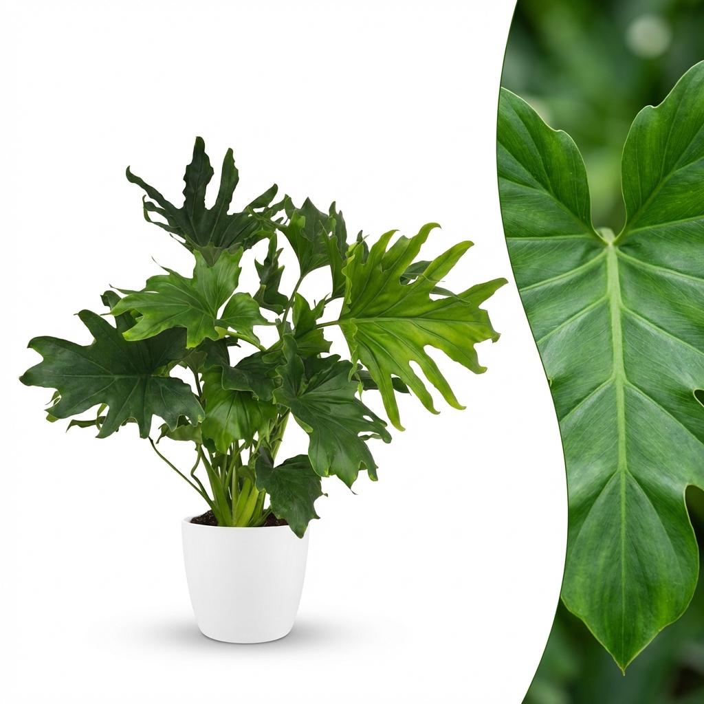 Green boutiQ - Indoor Plant - Philodendron - Philodendron Lickety split - Green - Low Maintenance - 1 Plant - with White Pot - Pot 19cm - Height 70cm