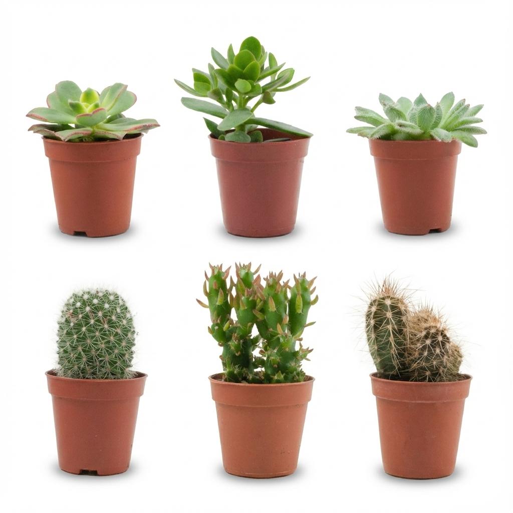Mix of Real Cacti and Succulents - 6 Pieces - Ø 5.5 cm - Height: 5-10 cm