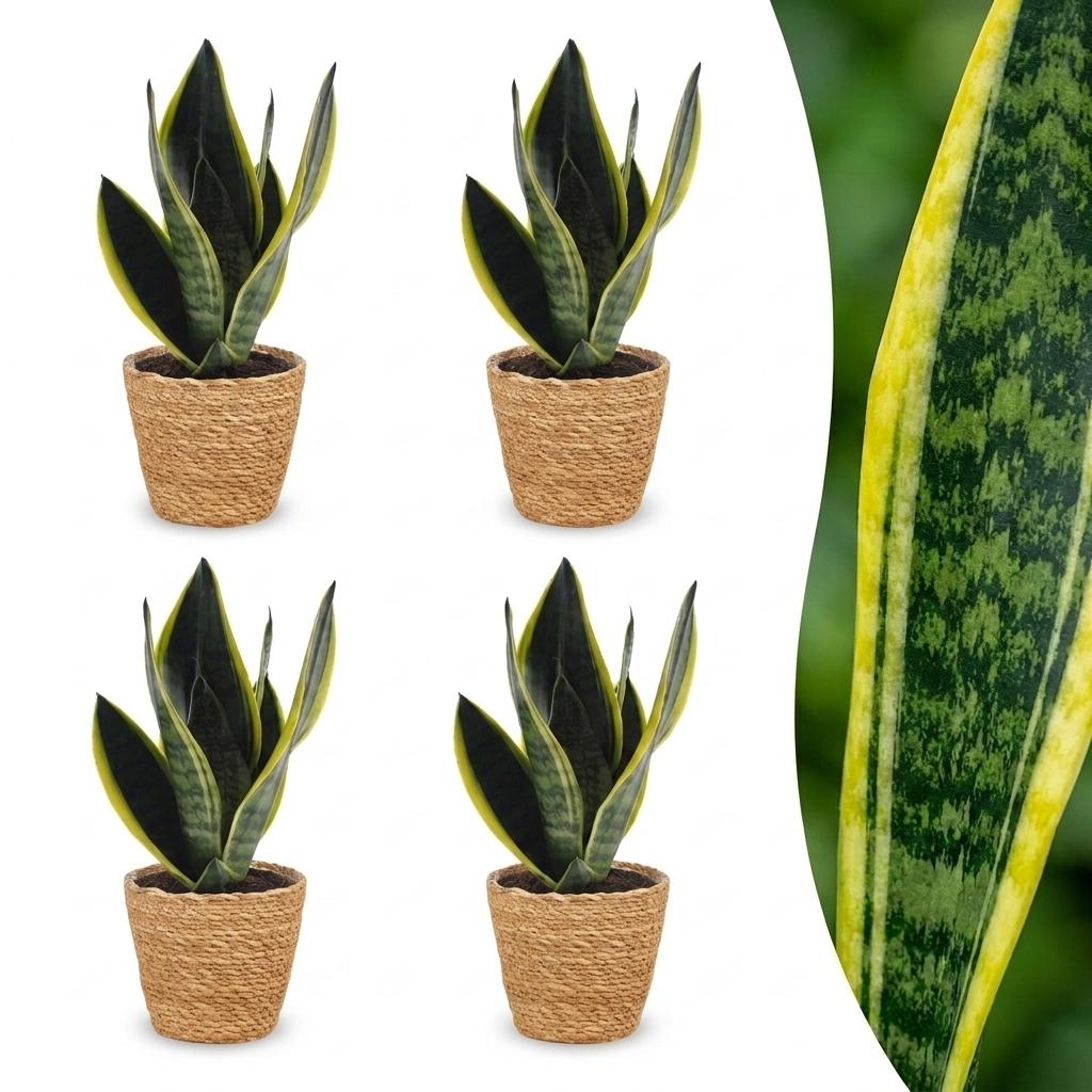 Green boutiQ - Sansevieria Future Superb - Snake Plant - 4 Plants - with Basket - Pot 12cm - Height 35cm