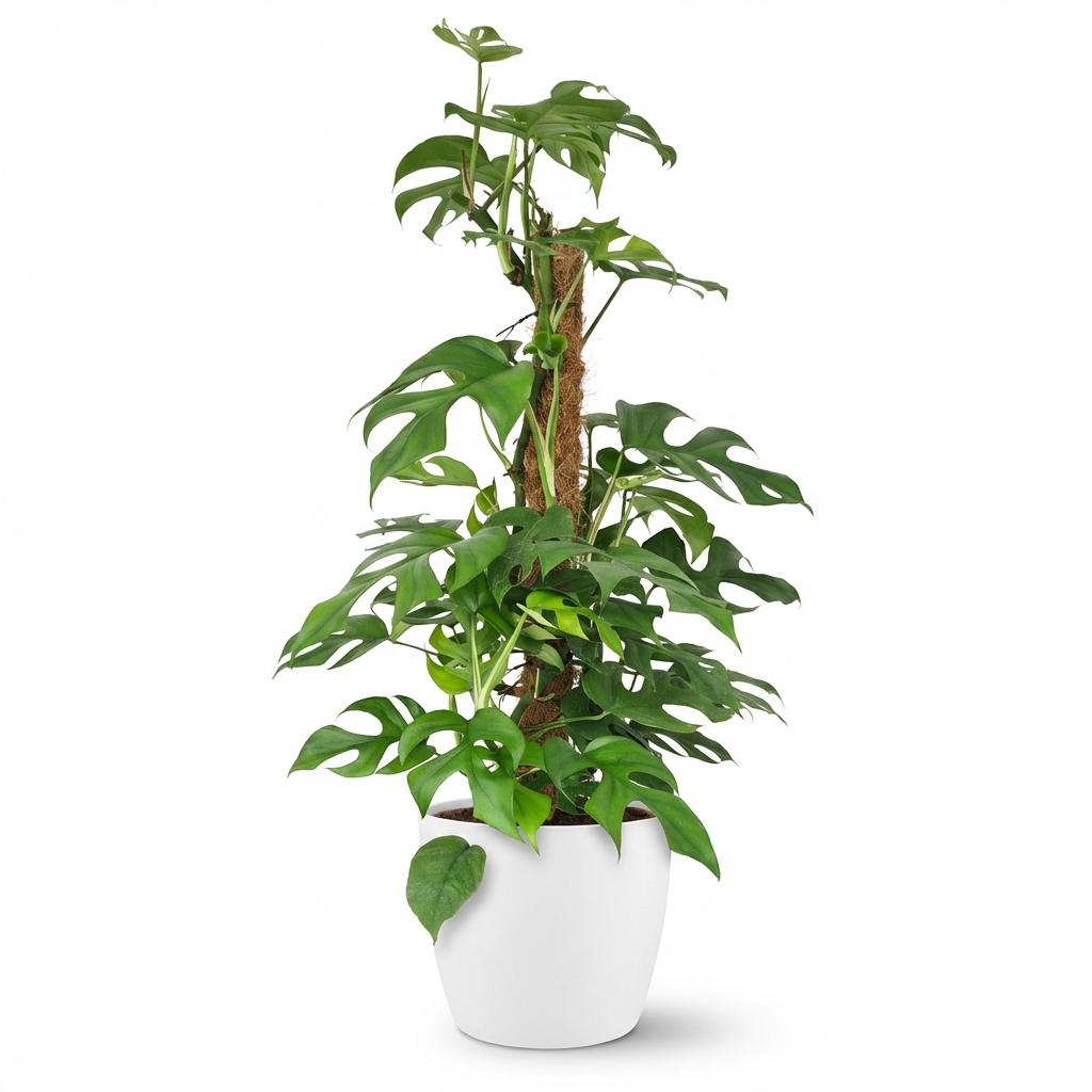 Green boutiQ - Indoor Plant - Mini Swiss Cheese Plant - Monstera Minima Moss Pole - Green - Low Maintenance - 1 Plant - with White Potter - Pot 19cm - Height 90cm