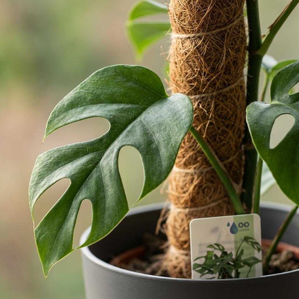 Green boutiQ - Indoor Plant - Mini Swiss Cheese Plant - Monstera Minima Moss Pole - Green - Low Maintenance - 1 Plant - with Grey Potter - Pot 19cm - Height 90cm
