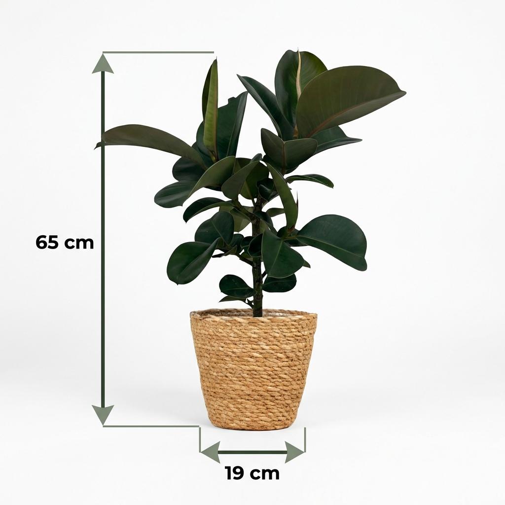 Green boutiQ - Indoor Plant - Rubber Plant - Ficus Elastica Cloe - Green - Low Maintenance - 1 Plant - with Basket - Pot 19cm - Height 65cm