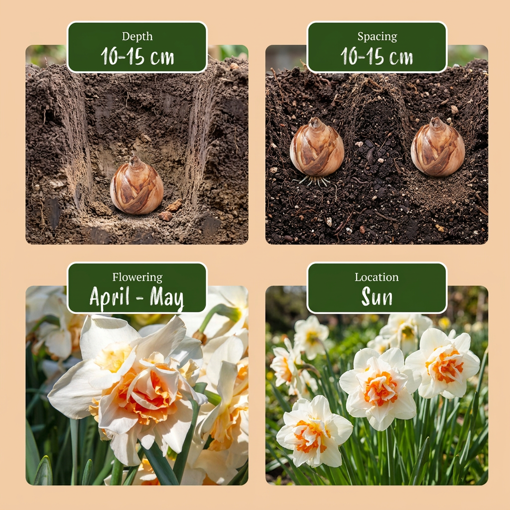 80x Narciso Replete - Narciso doppio Replete - Bianco e Arancione - Fioritura primaverile - Misura bulbo 10/12