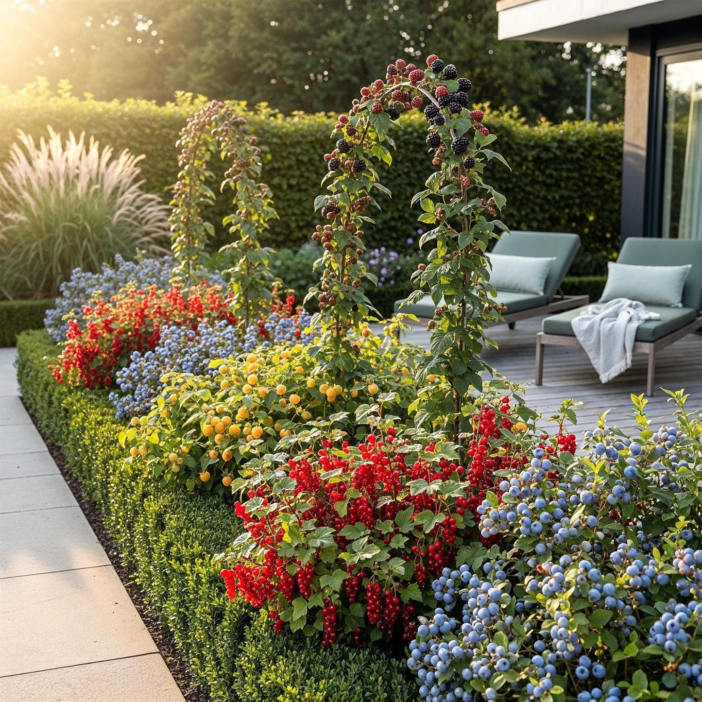 Green boutiQ - Fruit Plants - Rainbow - Red Currant - Yellow Raspberry - Blackberry - Blueberry - Winter Hardy - 4 Plants - 9cm Pot