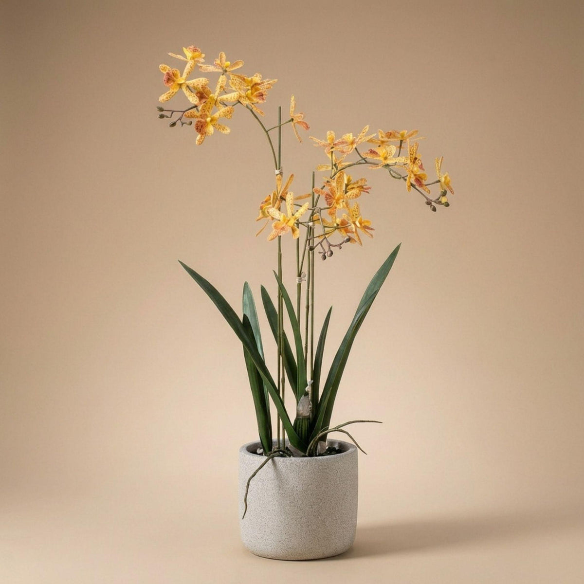 Artificial yellow and orange Renanthera orchid in pot – 56 cm