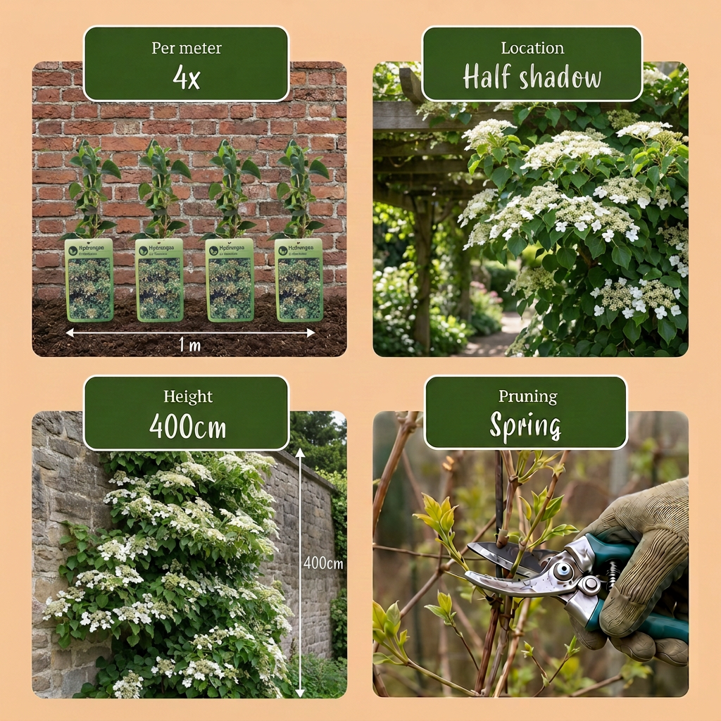 4x Hydrangea a. Petiolaris - Ortensia rampicante - Bianco - Pianta rampicante - Ø9cm - ↕35cm