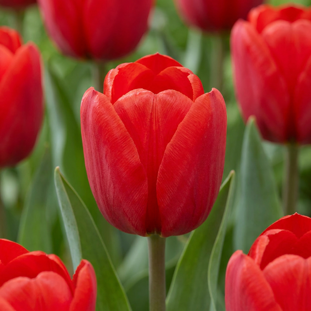 60x Tulipano Triumph Rosso - Tulipano trionfo - Rosso - Fioritura primaverile - Calibro bulbo 11/12