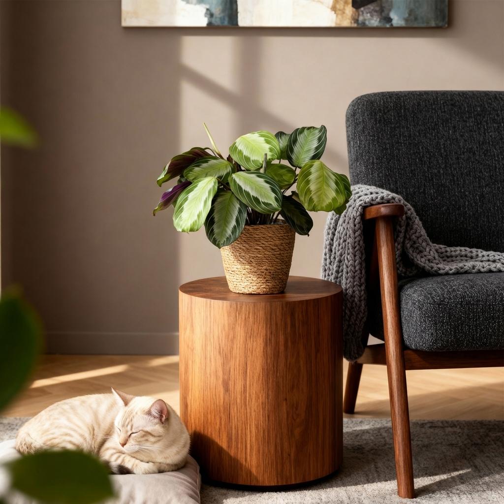 Green boutiQ - Houseplant - Maranta Fascinator Silverband - Prayer Plant - Pet-Friendly Plant - Green - 4 Plants - with Basket - Pot 12cm - Height 25cm