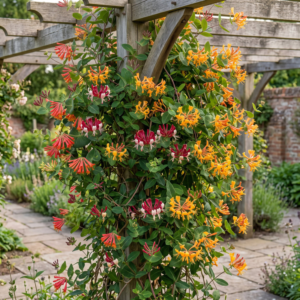 6x Lonicera Tricolour - Tricolour honeysuckle - Red - Purple - Orange - Yellow - Climbing plant - Ø9cm - ↕35cm