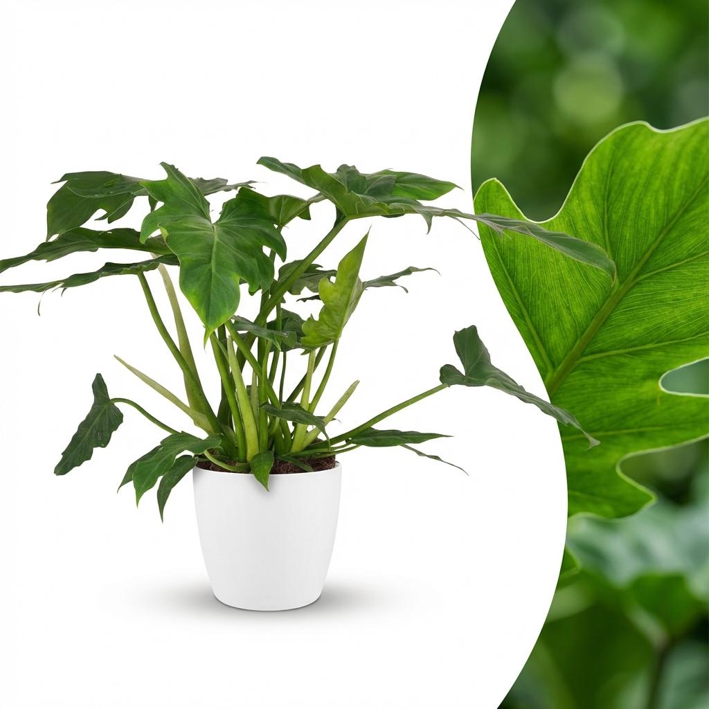 Green boutiQ - Houseplant - Philodendron - Philodendron Lacerum - Green - Low Maintenance - 1 Plant - with White Potter - Pot 19cm - Height 65cm