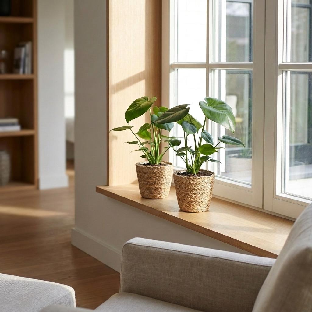 Monstera Deliciosa - Gatenplant - 2 Planten - met Zeegras Mand - Pot 12cm - Hoogte 30cm
